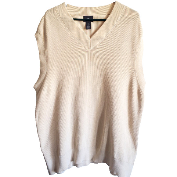 H & M  Mens Large V-Neck sleeveless Vest Cream preppy - Picture 1 of 5